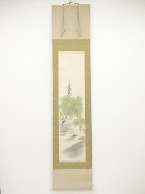 田中案山子筆　江南風景　肉筆紙本掛軸（共箱）